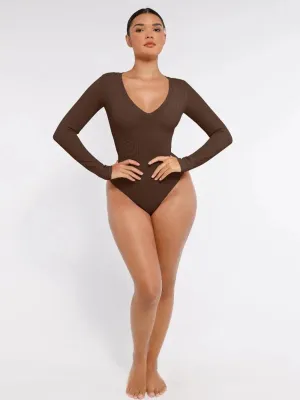 Deep V Neck Tummy Control Thong Shapewear Bodysuit