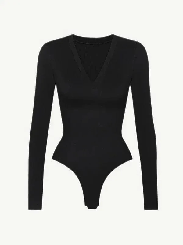 Deep V Neck Tummy Control Thong Shapewear Bodysuit