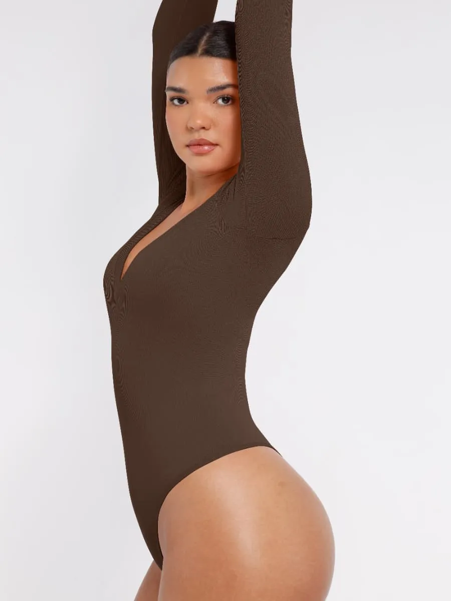 Deep V Neck Tummy Control Thong Shapewear Bodysuit