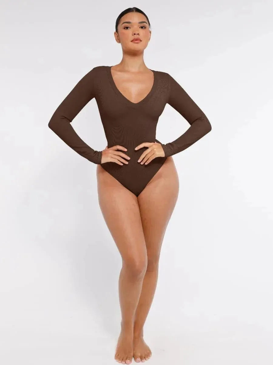 Deep V Neck Tummy Control Thong Shapewear Bodysuit