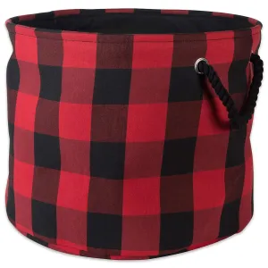 DII Polyester Storage Basket or Bin with Durable Cotton Handles, Home Organizer Solution for Office, Bedroom, Closet, Toys, Laundry, Large Round, Red & Black