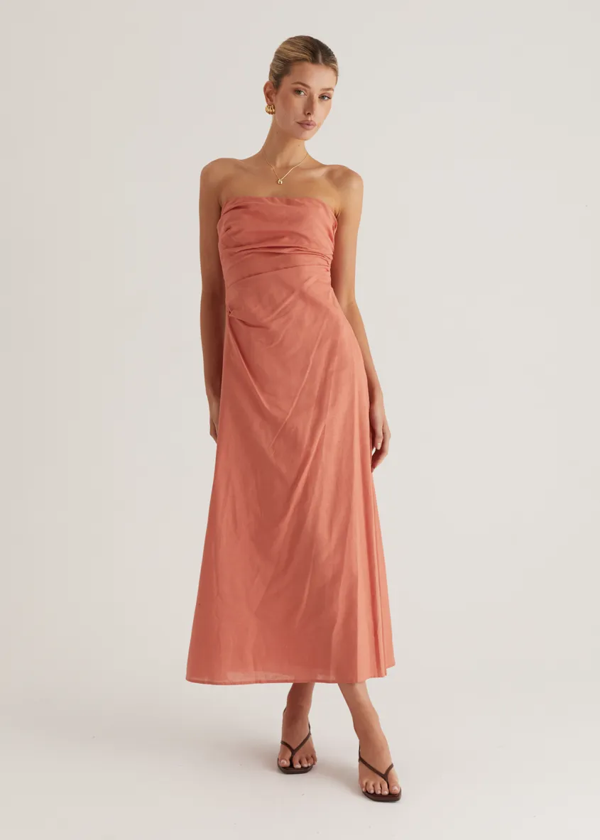 Emily Strapless Maxi Dress - Coral