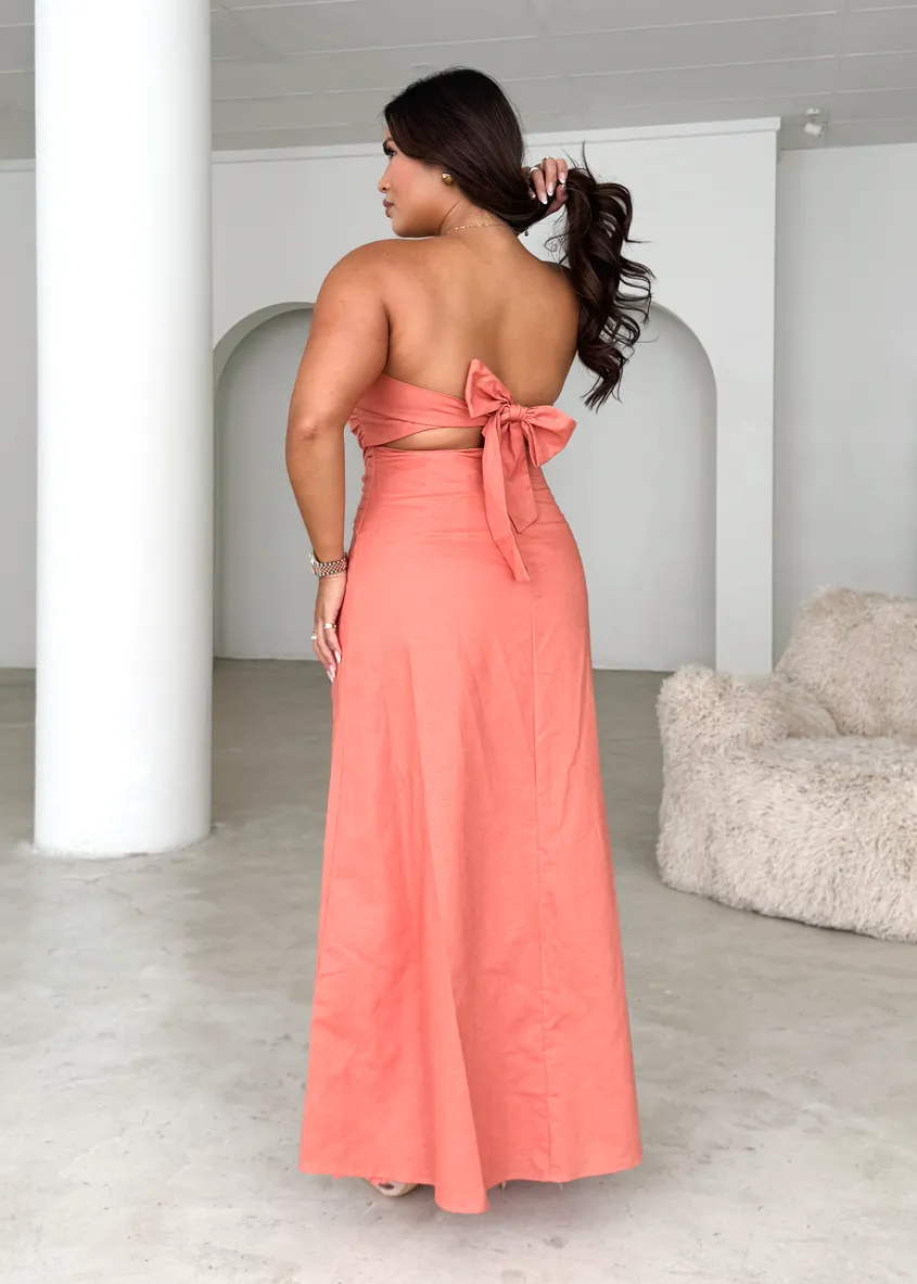 Emily Strapless Maxi Dress - Coral