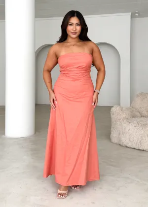 Emily Strapless Maxi Dress - Coral