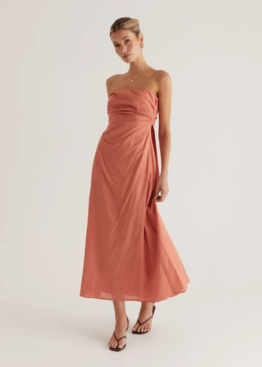 Emily Strapless Maxi Dress - Coral