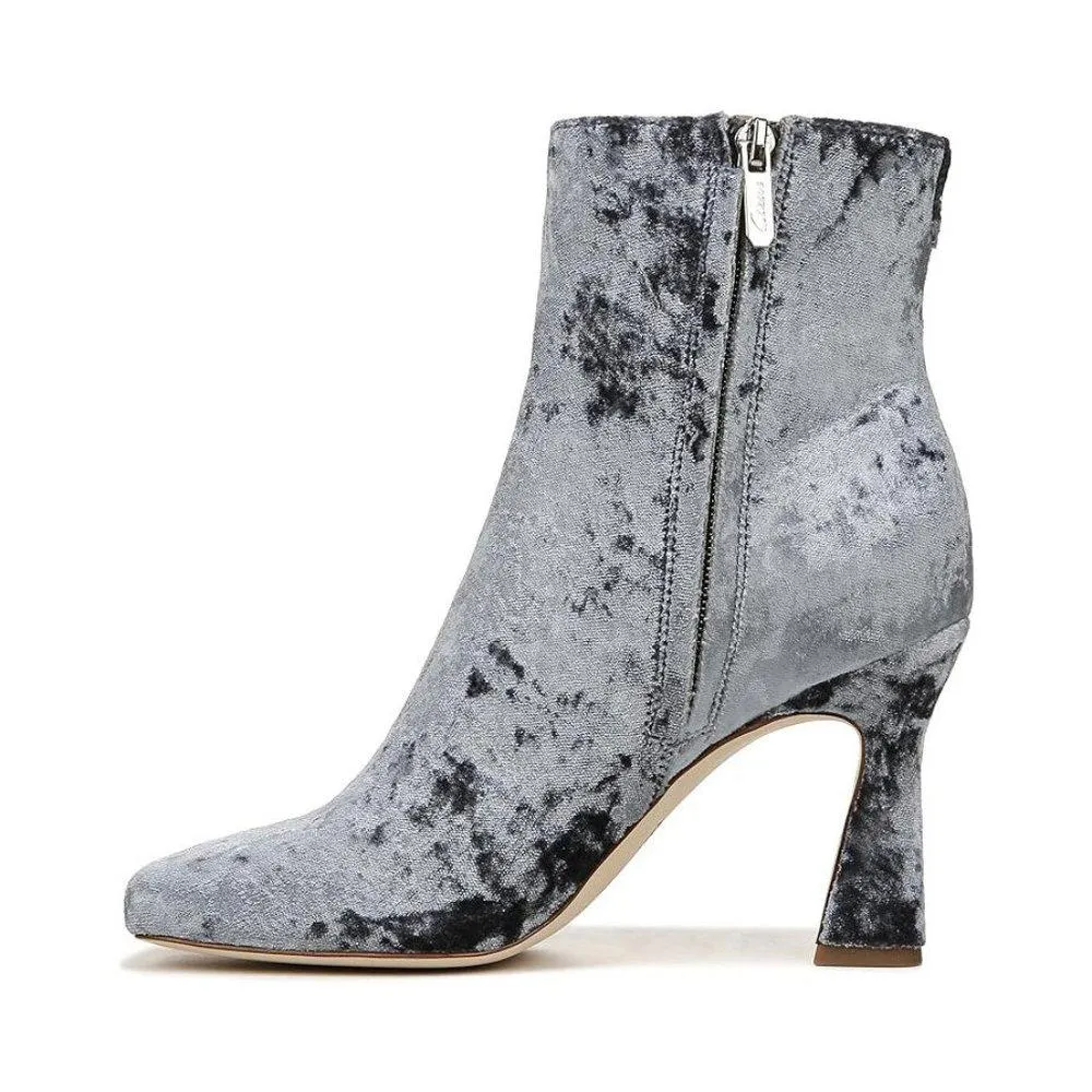 Emma Blue Velvet Heeled Ankle Boots