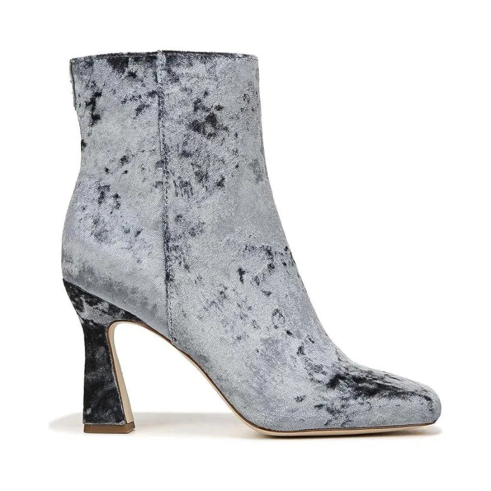 Emma Blue Velvet Heeled Ankle Boots