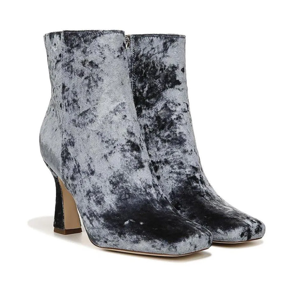 Emma Blue Velvet Heeled Ankle Boots