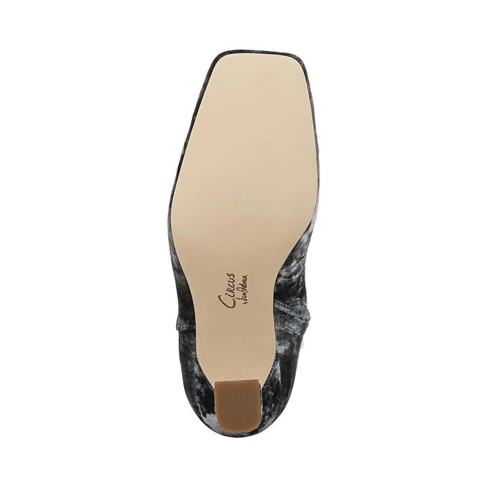 Emma Blue Velvet Heeled Ankle Boots