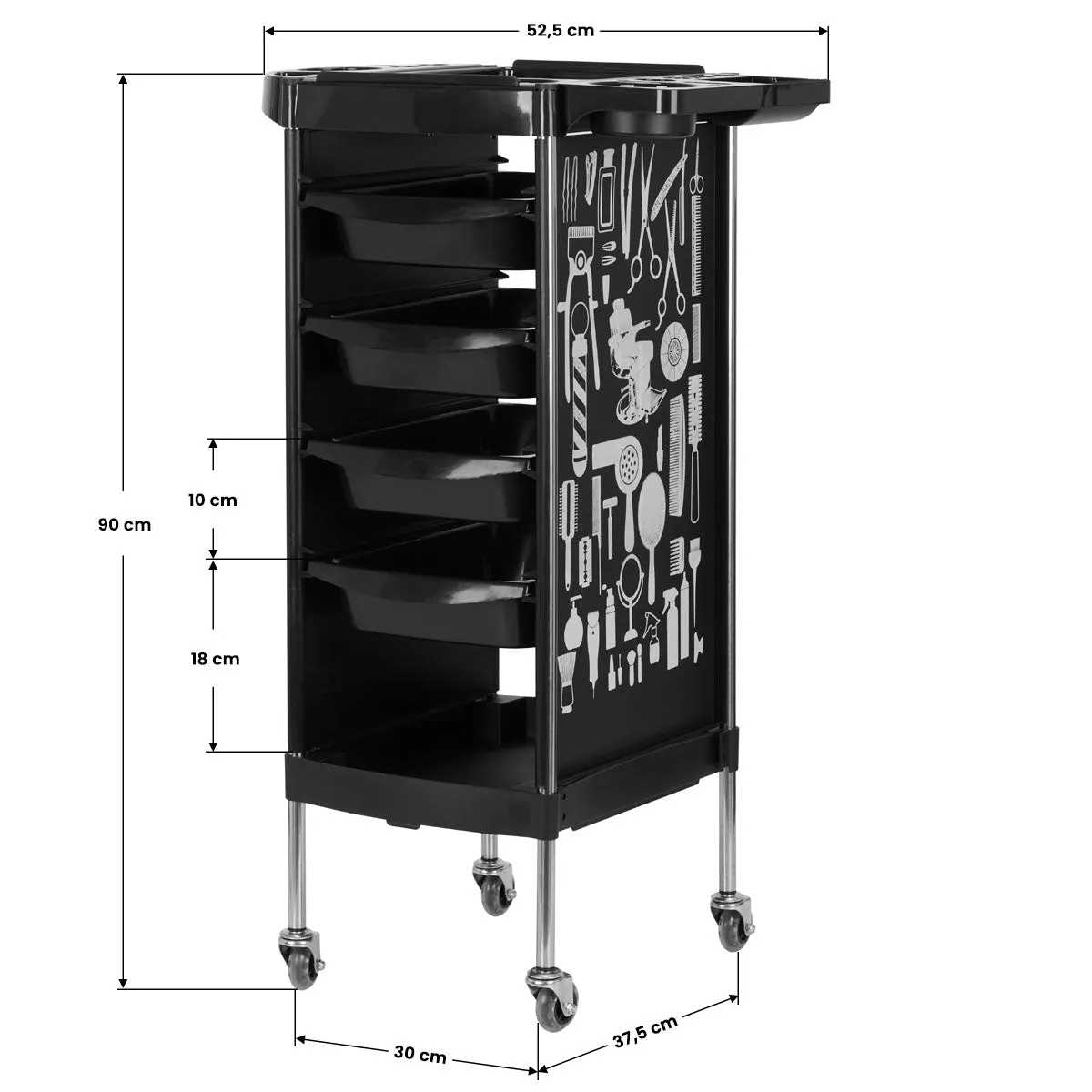 GABBIANO HAIRDRESSER TROLLEY X11-9 BLACK GRAPHICS