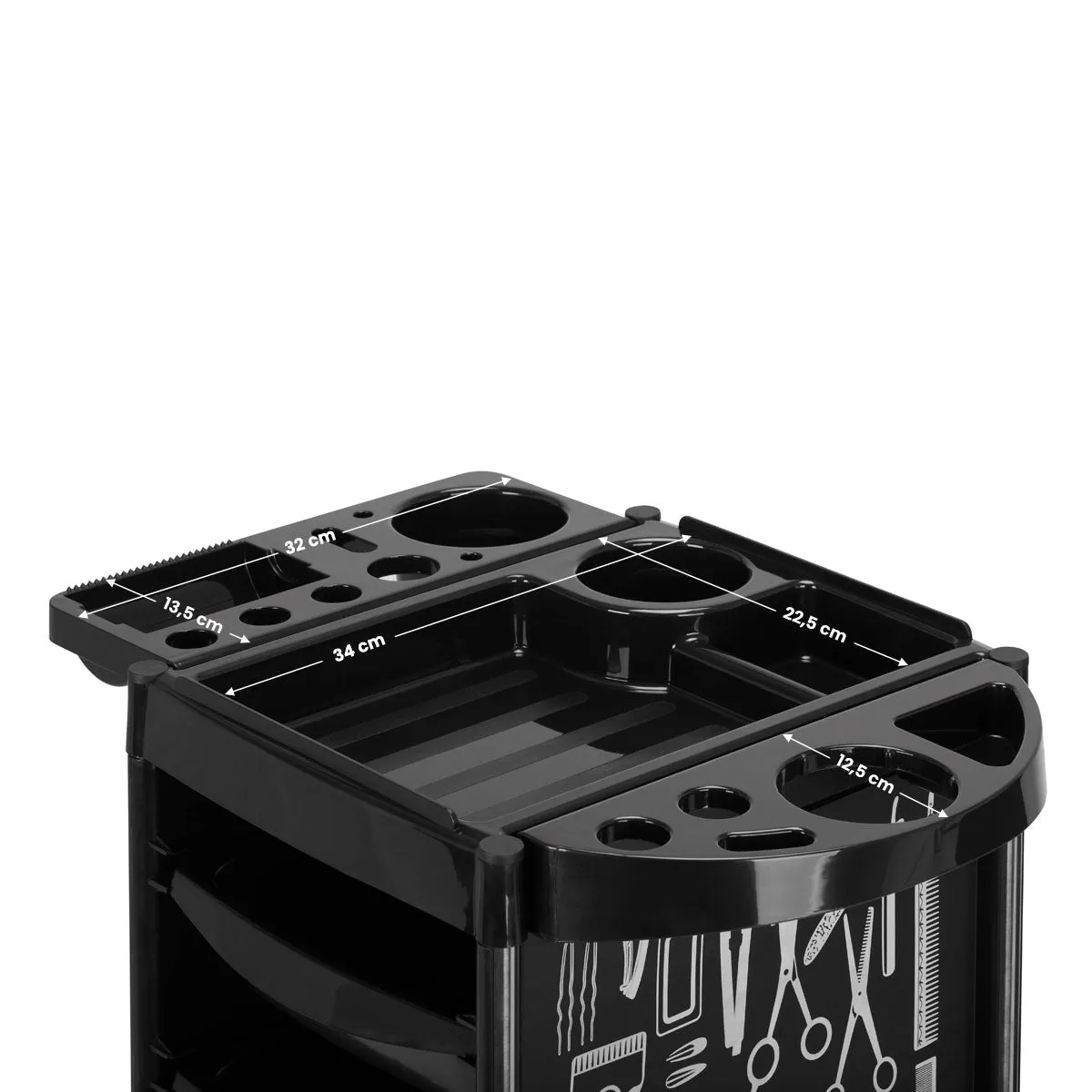 GABBIANO HAIRDRESSER TROLLEY X11-9 BLACK GRAPHICS