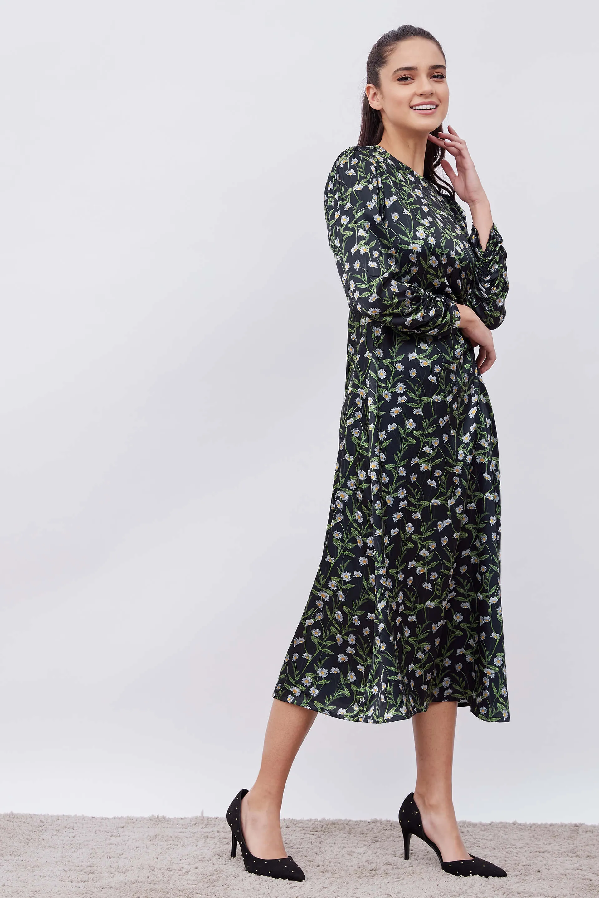 Glory Printed satin ruched detail dress - Multicolor