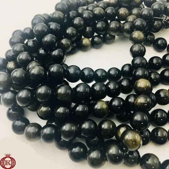 Gold Obsidian Beads Smooth Round