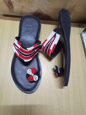 Handmade African Beaded Sandals/Authentic Maasai-Style Leather Flip-Flops Women/Boho Beach Sandals/Comfortable Summer Sandal African Gifts