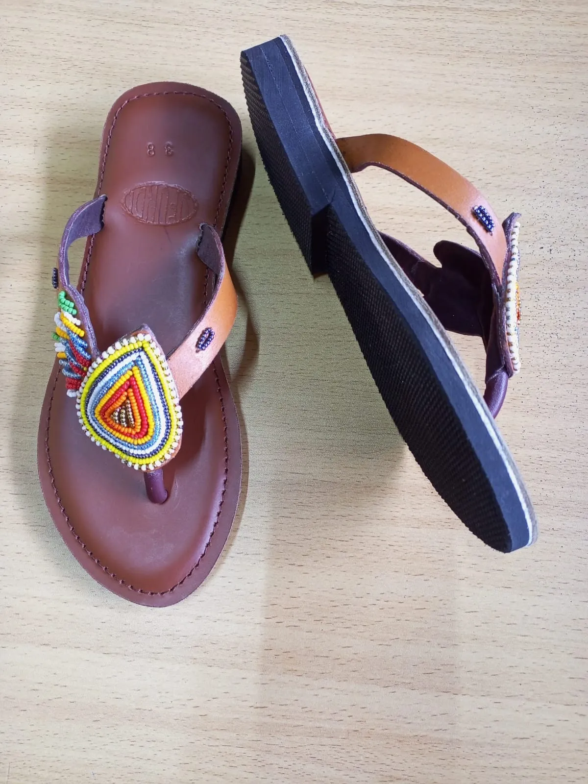 Handmade African Beaded Sandals/Authentic Maasai-Style Leather Flip-Flops Women/Boho Beach Sandals/Comfortable Summer Sandal African Gifts