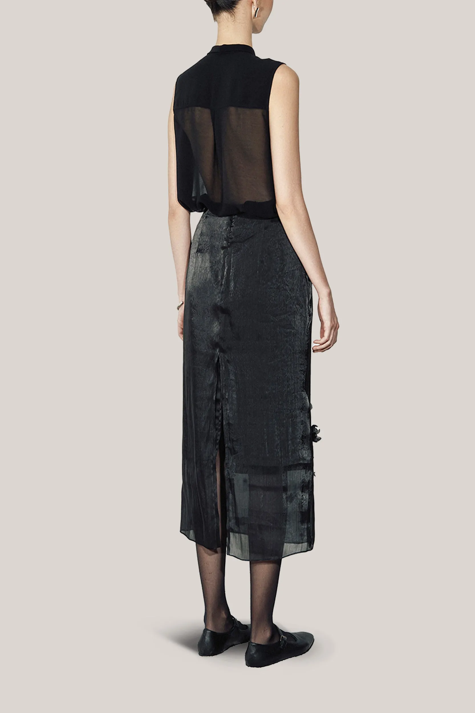 HOBB • Thalia Straight Flower Applique Organza Midi Skirt