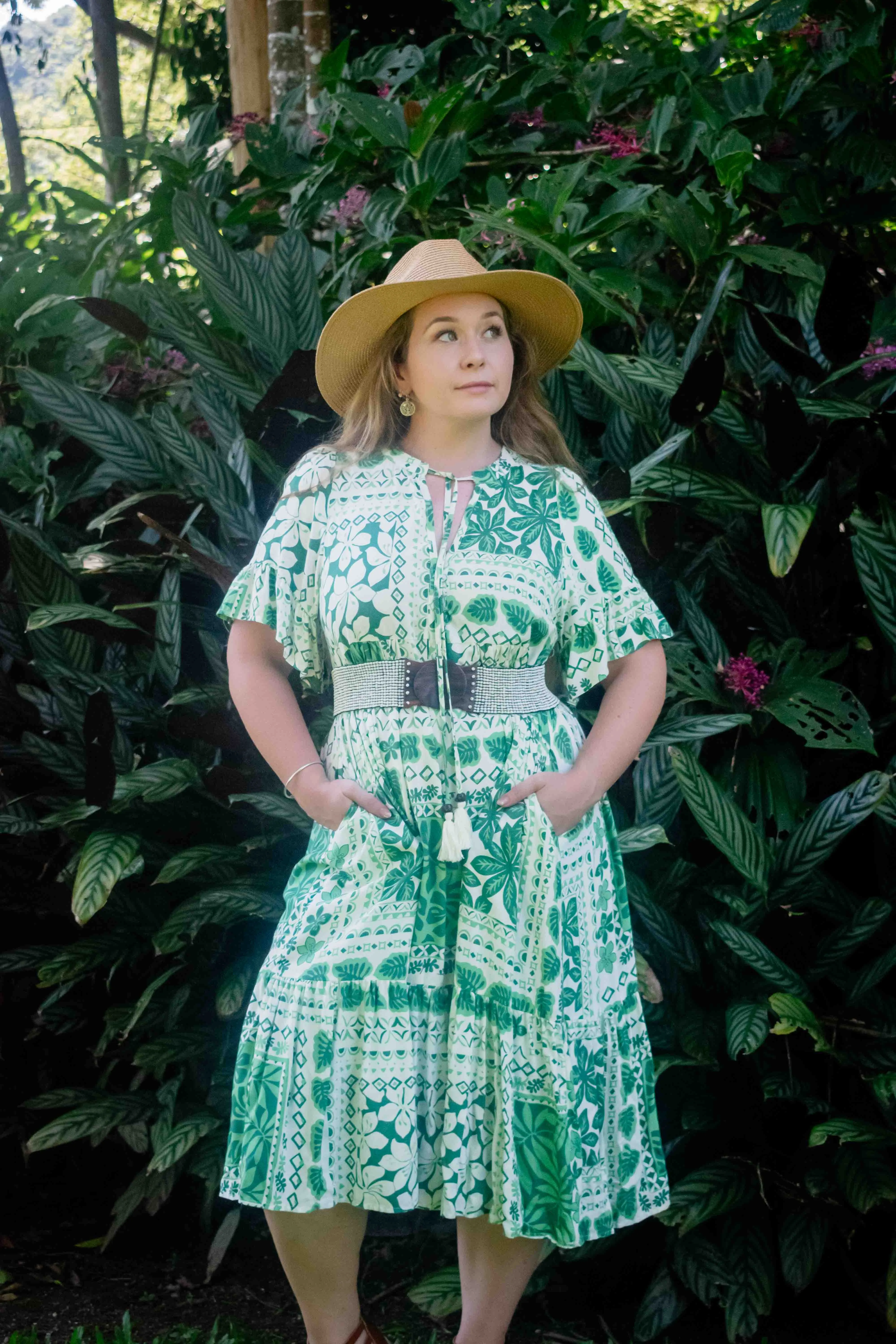 Kiani Midi Dress - Green Leaf