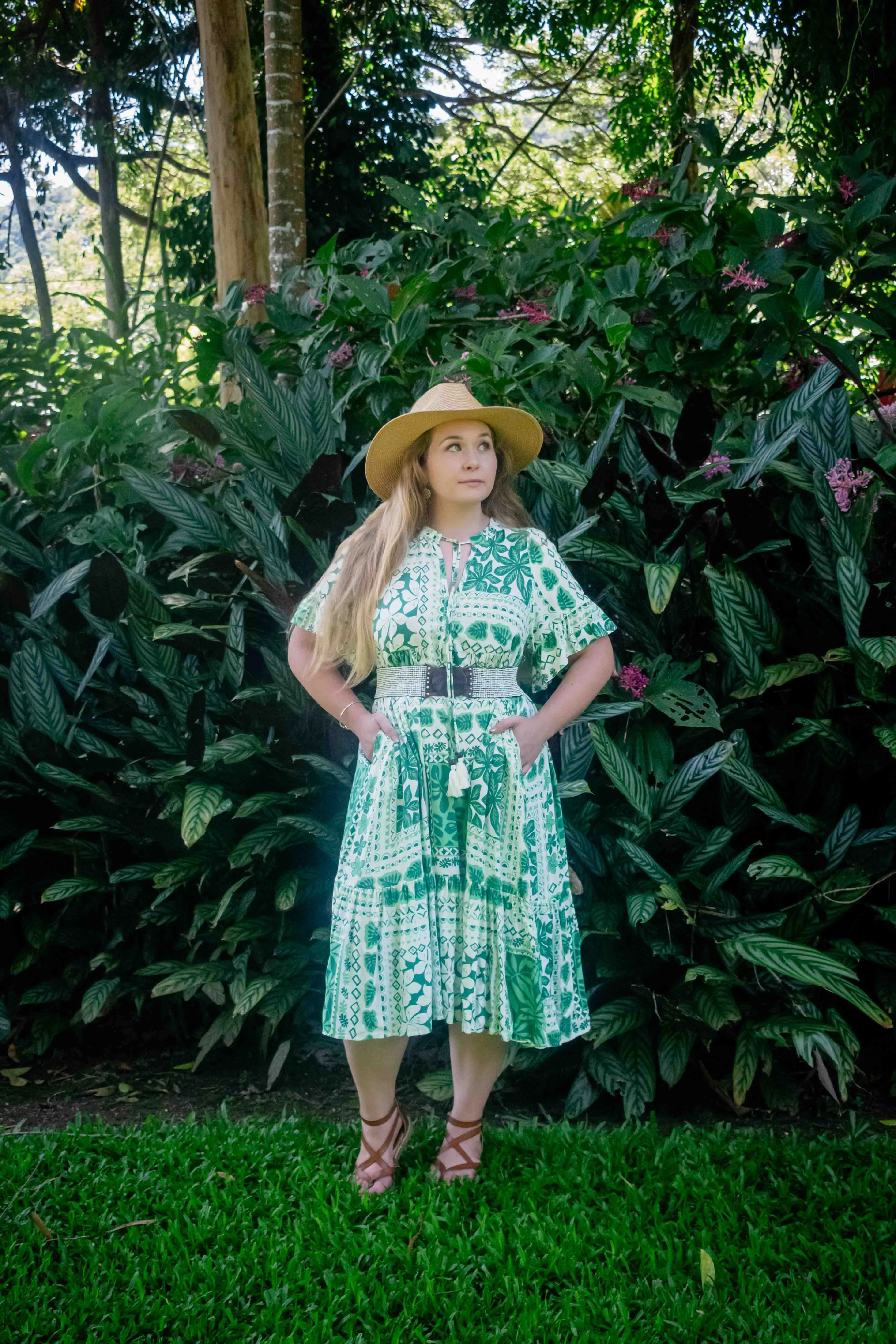 Kiani Midi Dress - Green Leaf