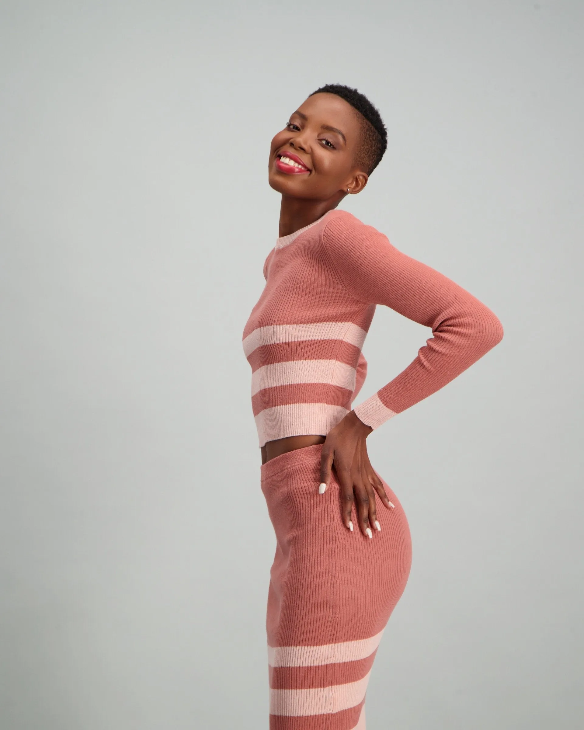 Ladies Contrast Stripe Top - Pink