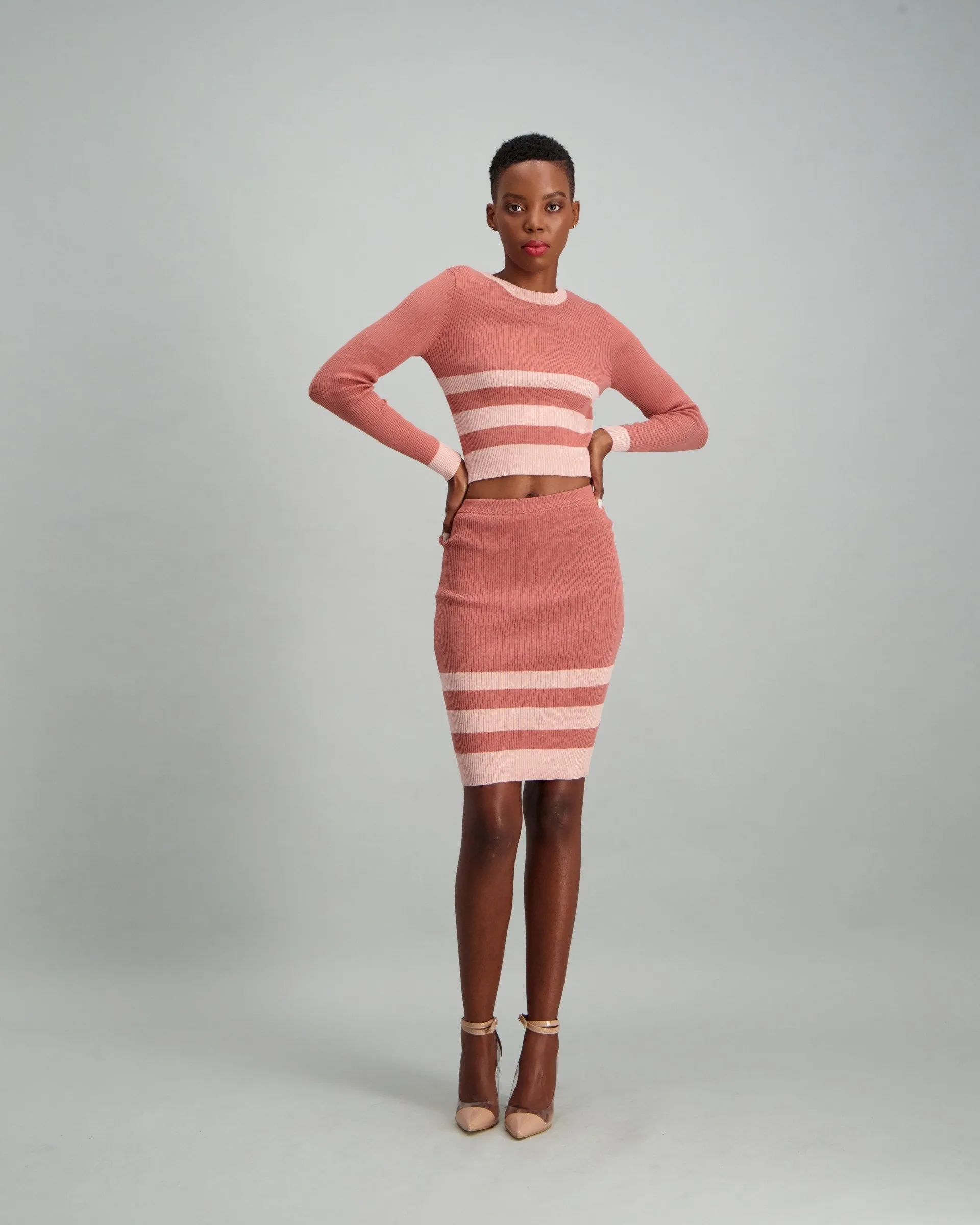 Ladies Contrast Stripe Top - Pink