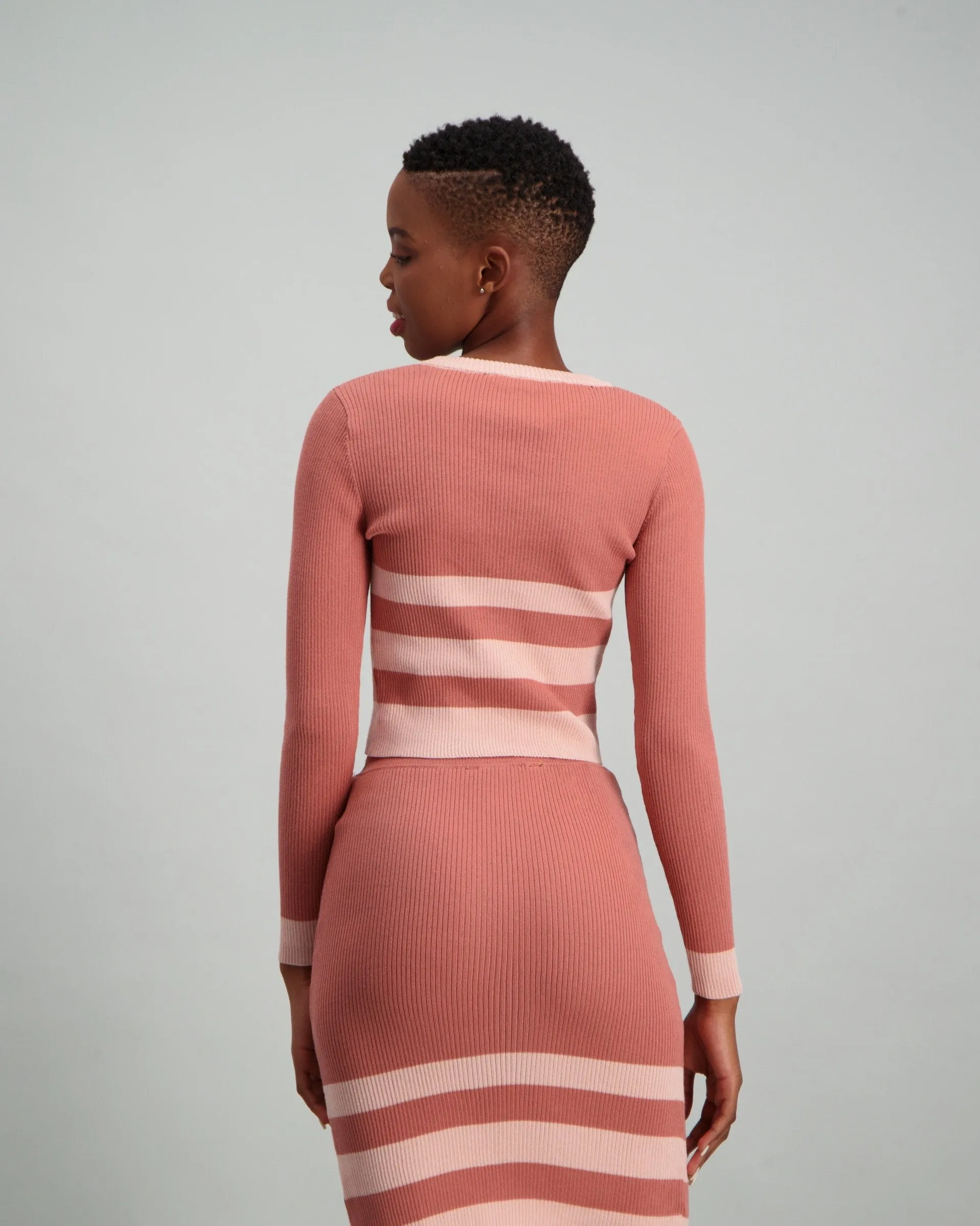 Ladies Contrast Stripe Top - Pink