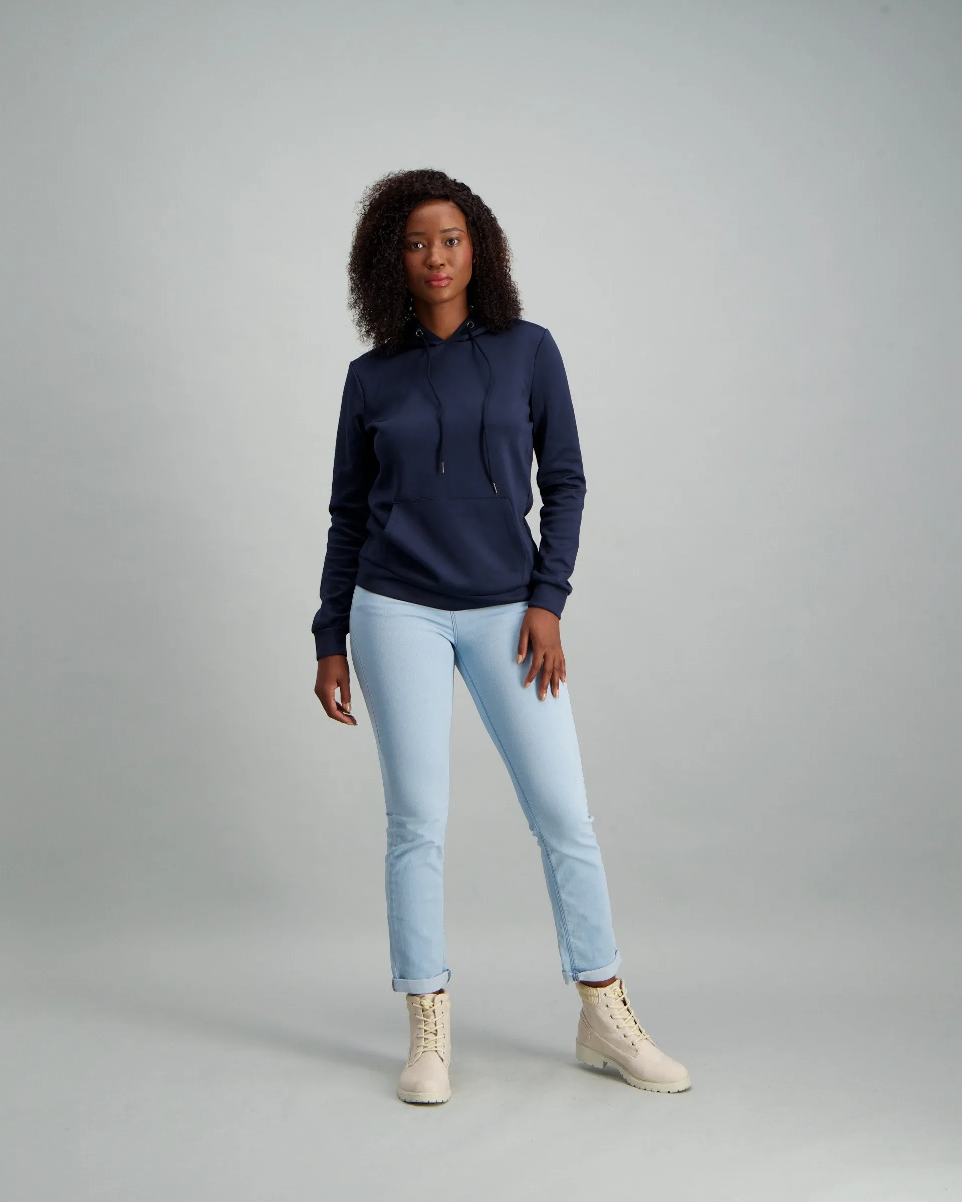 Ladies Hooded Fleece Top - Navy