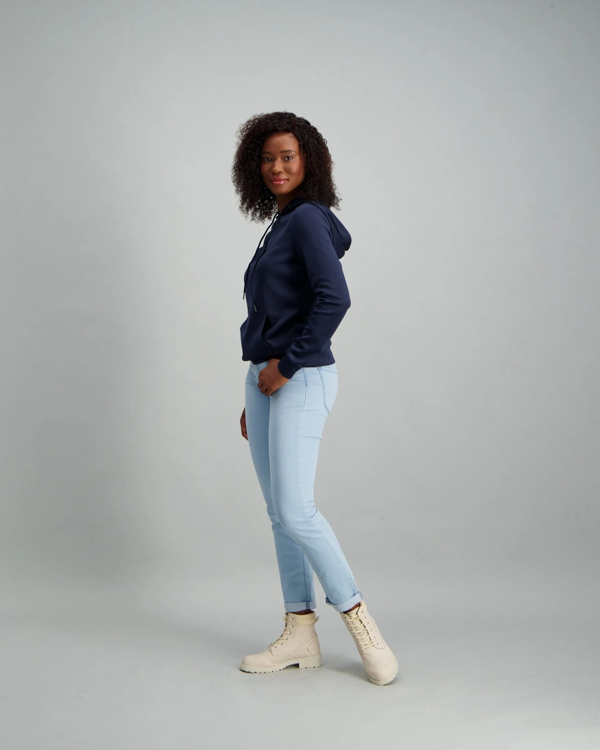 Ladies Hooded Fleece Top - Navy