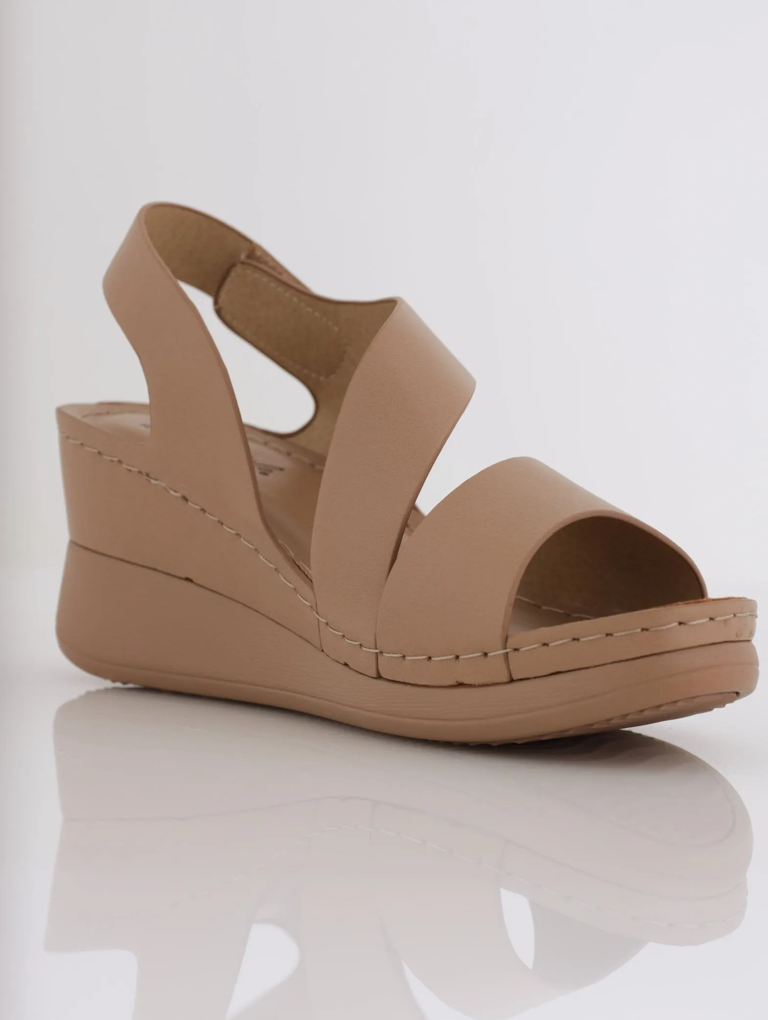 Ladies Soft Style Laddie Multi Strap Comfort High Wedge Heel - Taupe