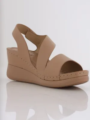 Ladies Soft Style Laddie Multi Strap Comfort High Wedge Heel - Taupe