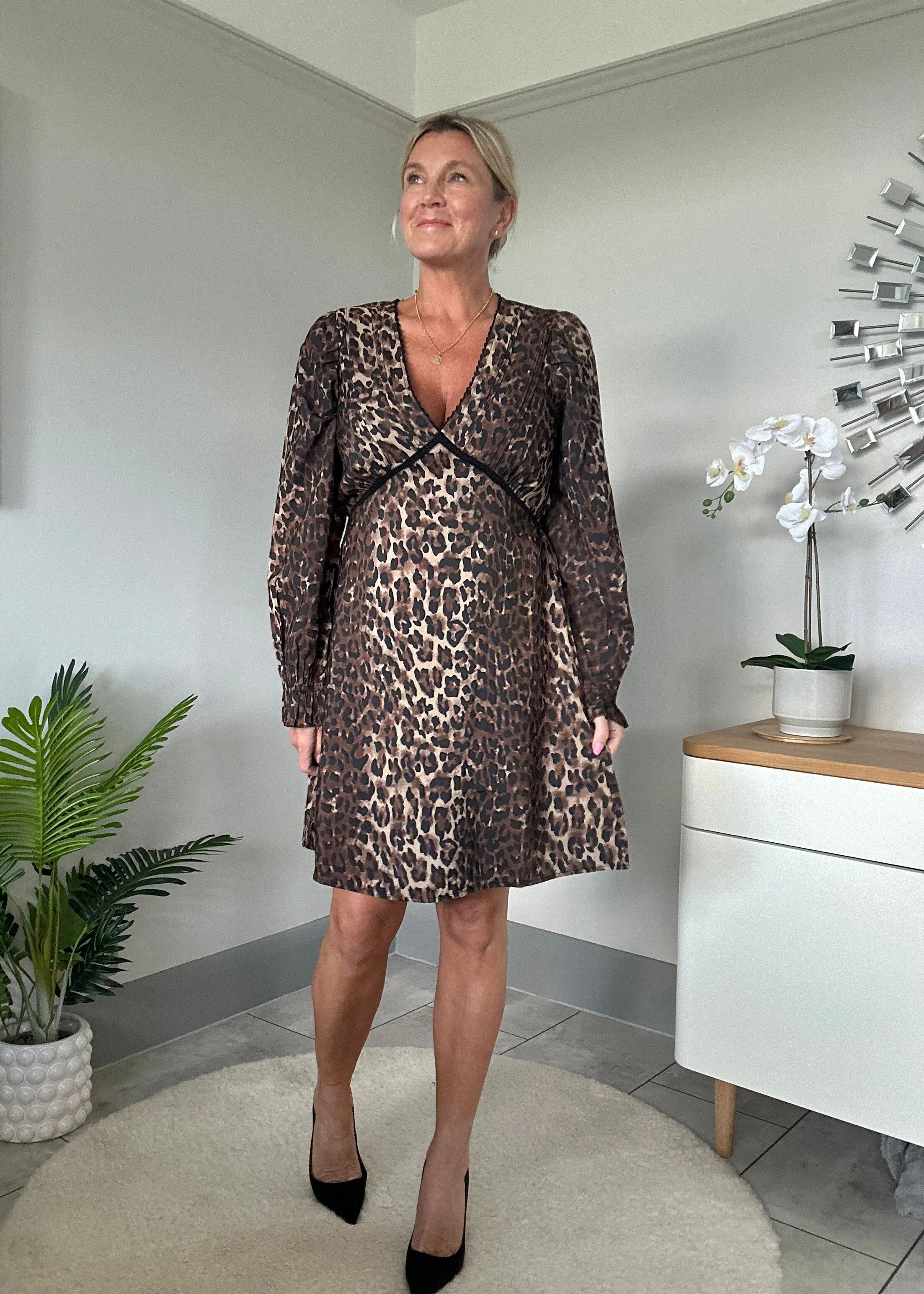 Leopard L/S V Neck Dress