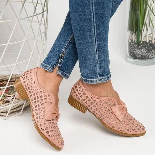 Libiyi Women's Bowknot Hollow-out Flat Heel Flats