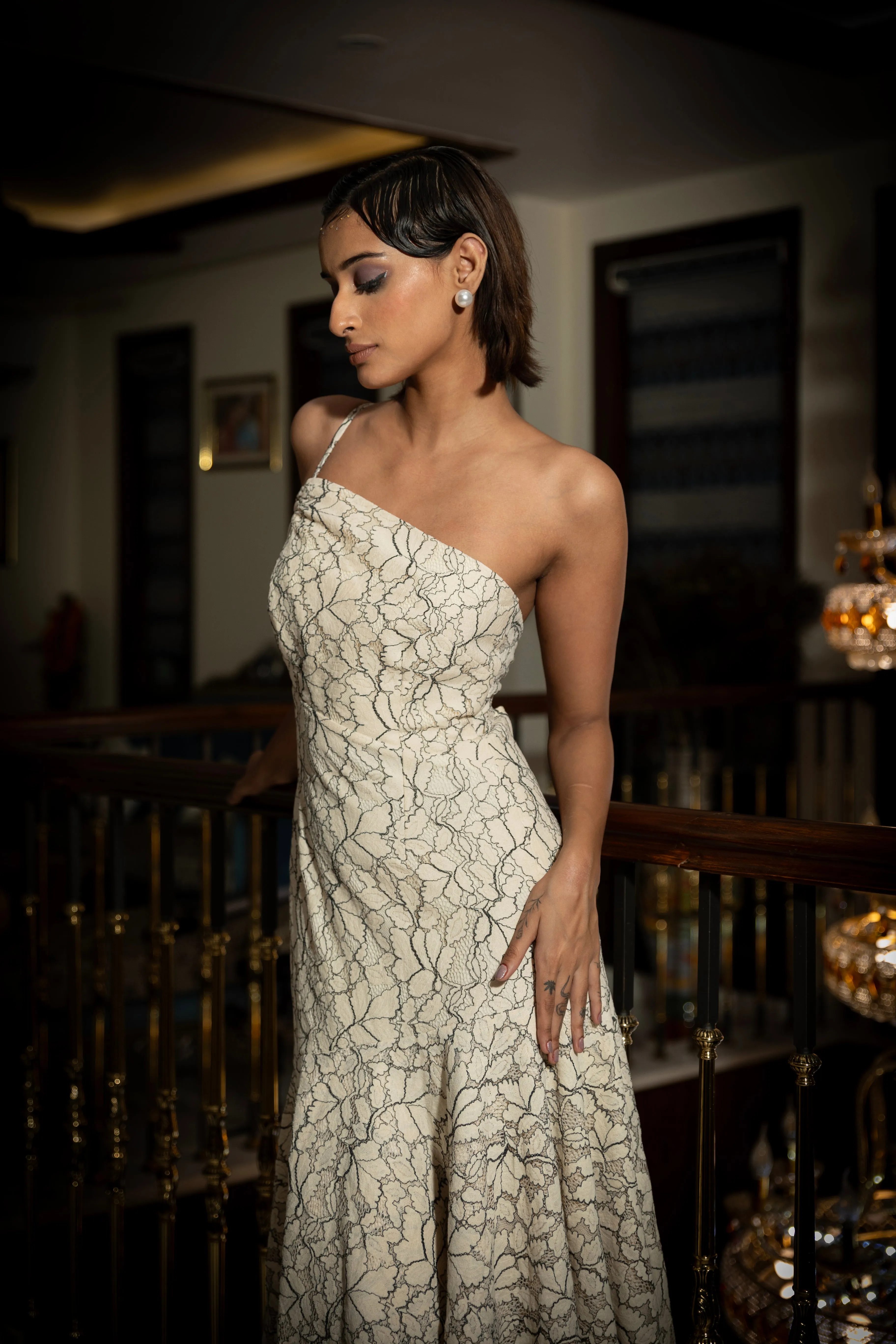 Little Secrets- Lace Asymmetric Midi Dress
