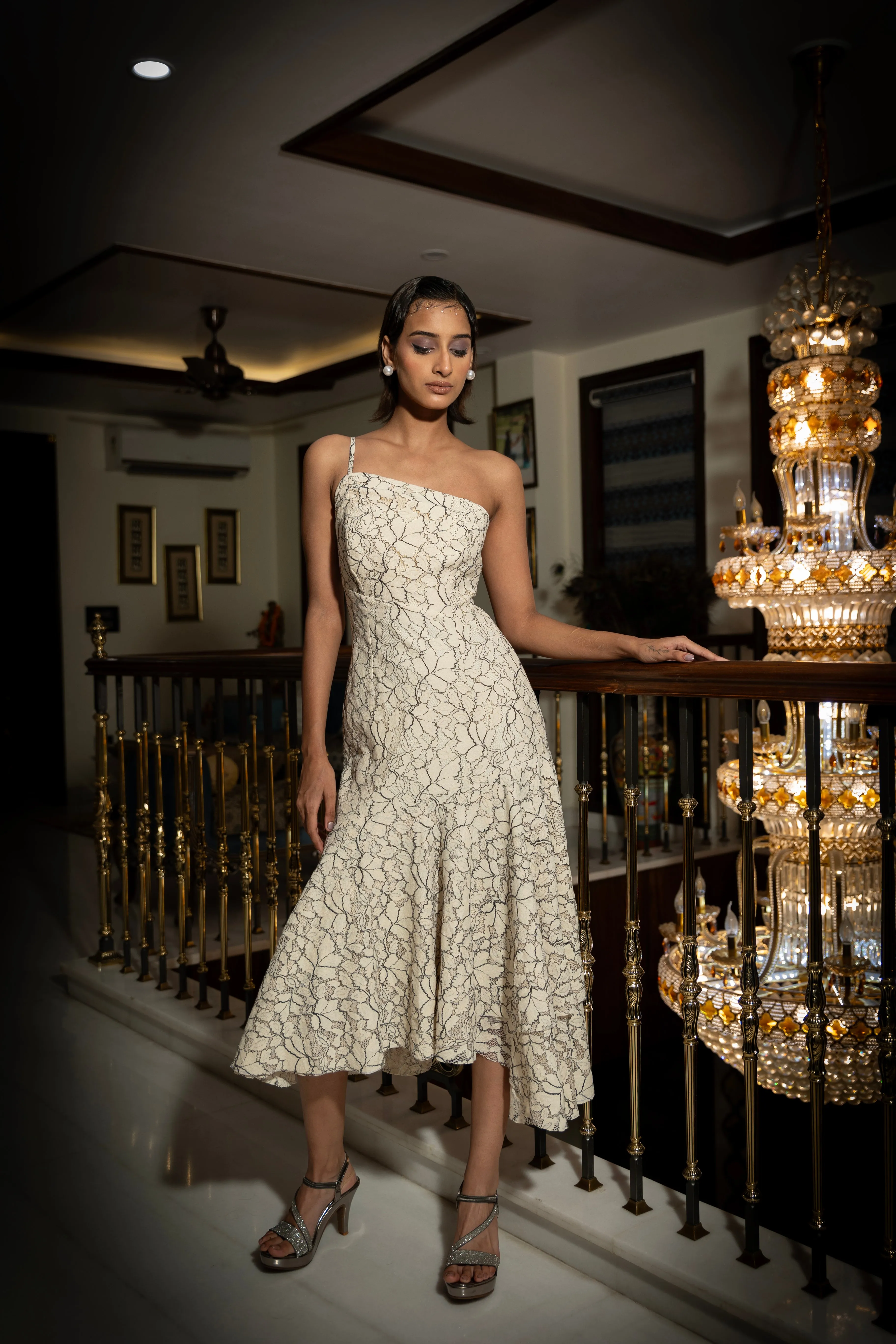 Little Secrets- Lace Asymmetric Midi Dress