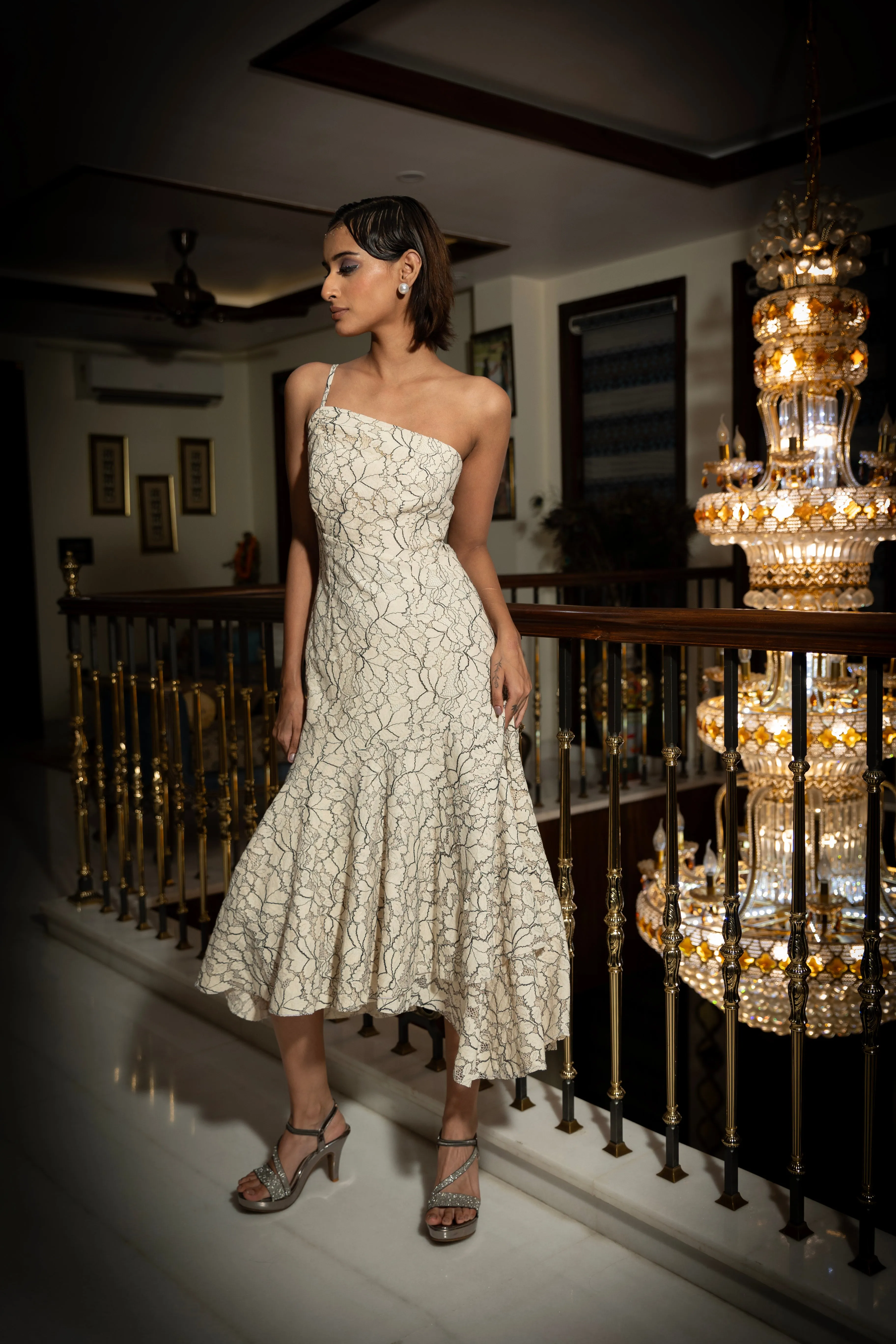 Little Secrets- Lace Asymmetric Midi Dress