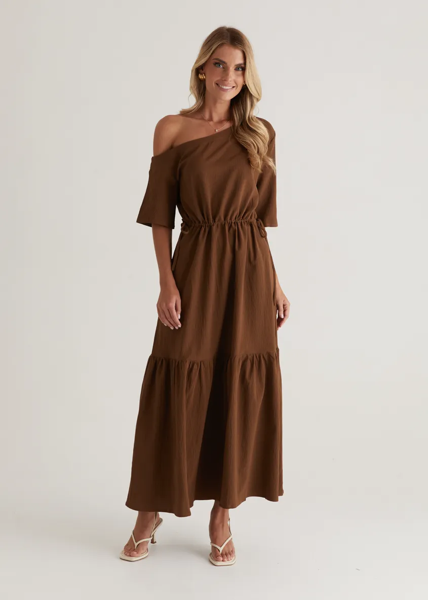 Loren Drop Shoulder Maxi Dress - Chocolate