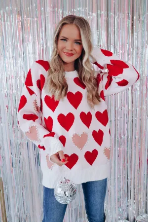 Love Is In The Air Heart Sweater - Red