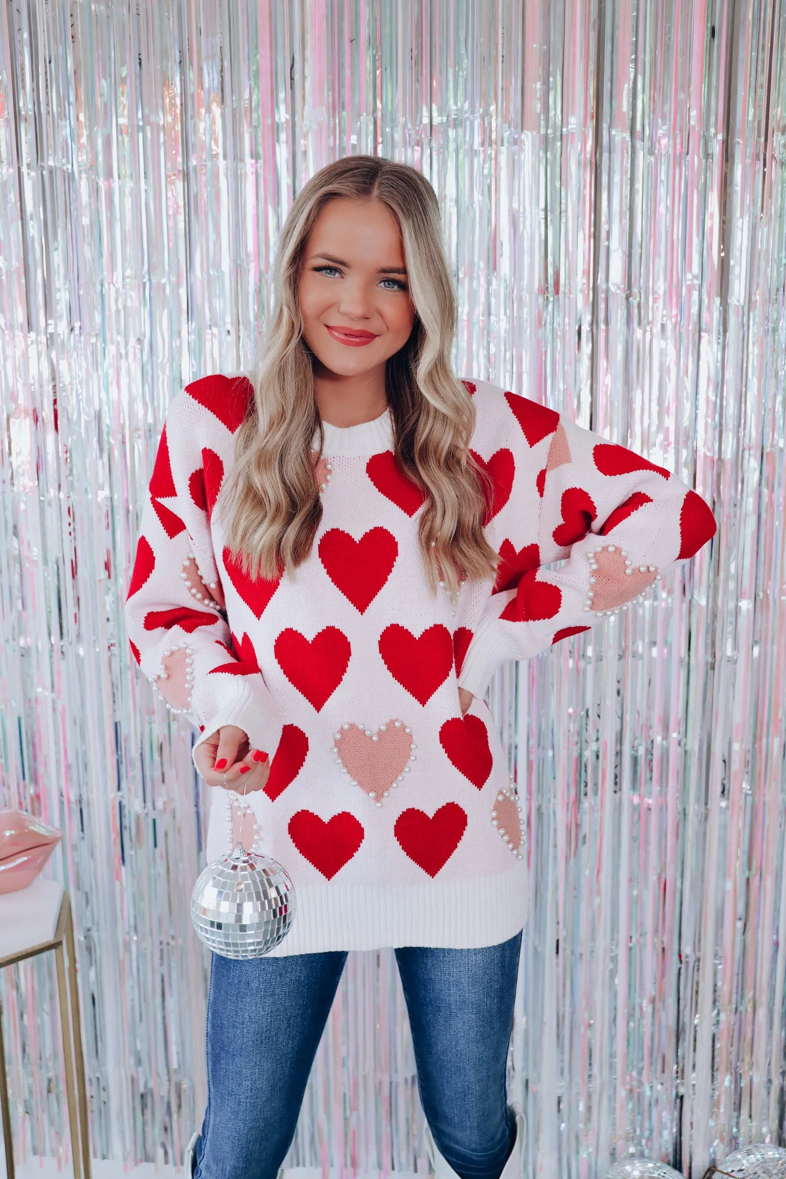 Love Is In The Air Heart Sweater - Red