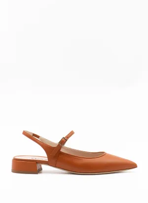 Mary Jane ballet flats in brown leather