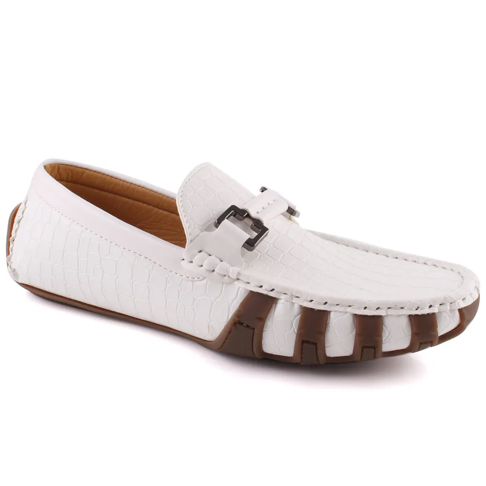 Men “ZAIR” Textured Buckle Stitch Detail Moccasin Shoes