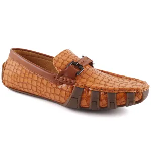 Men “ZAIR” Textured Buckle Stitch Detail Moccasin Shoes