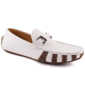Men “ZAIR” Textured Buckle Stitch Detail Moccasin Shoes