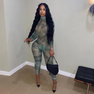 Mesh See Through Bodycon Two Piece Sets Women Backless Turtleneck
