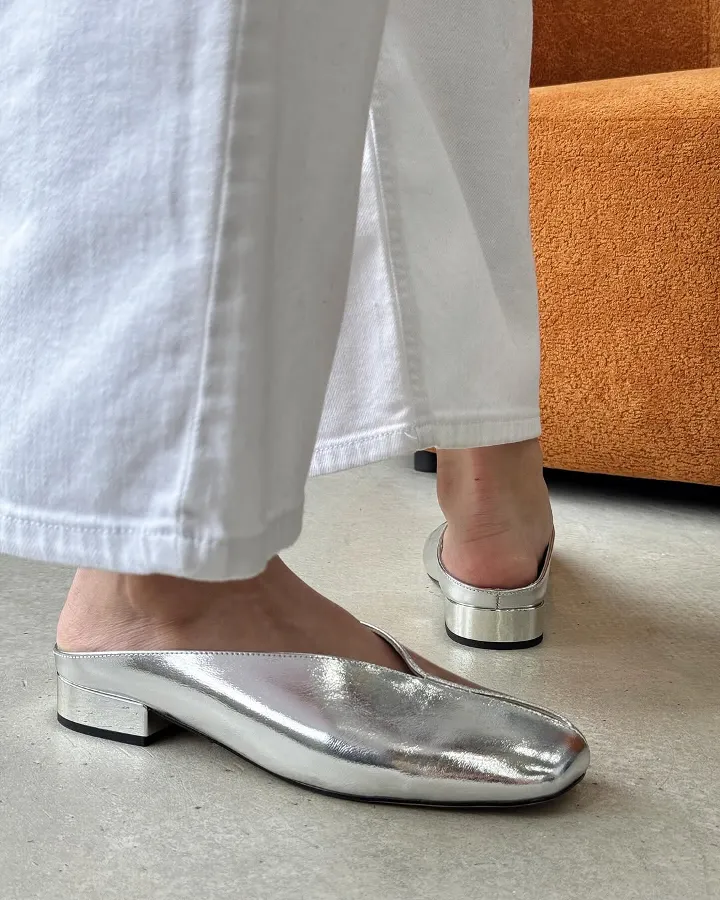 Metallic Textured Leather Flats