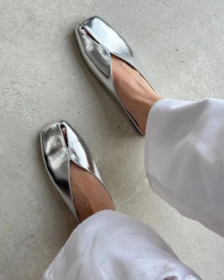 Metallic Textured Leather Flats