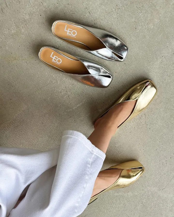 Metallic Textured Leather Flats