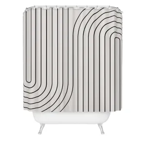 MINIMAL LINE CURVATURE BLACK AND WHITE SHOWER CURTAIN