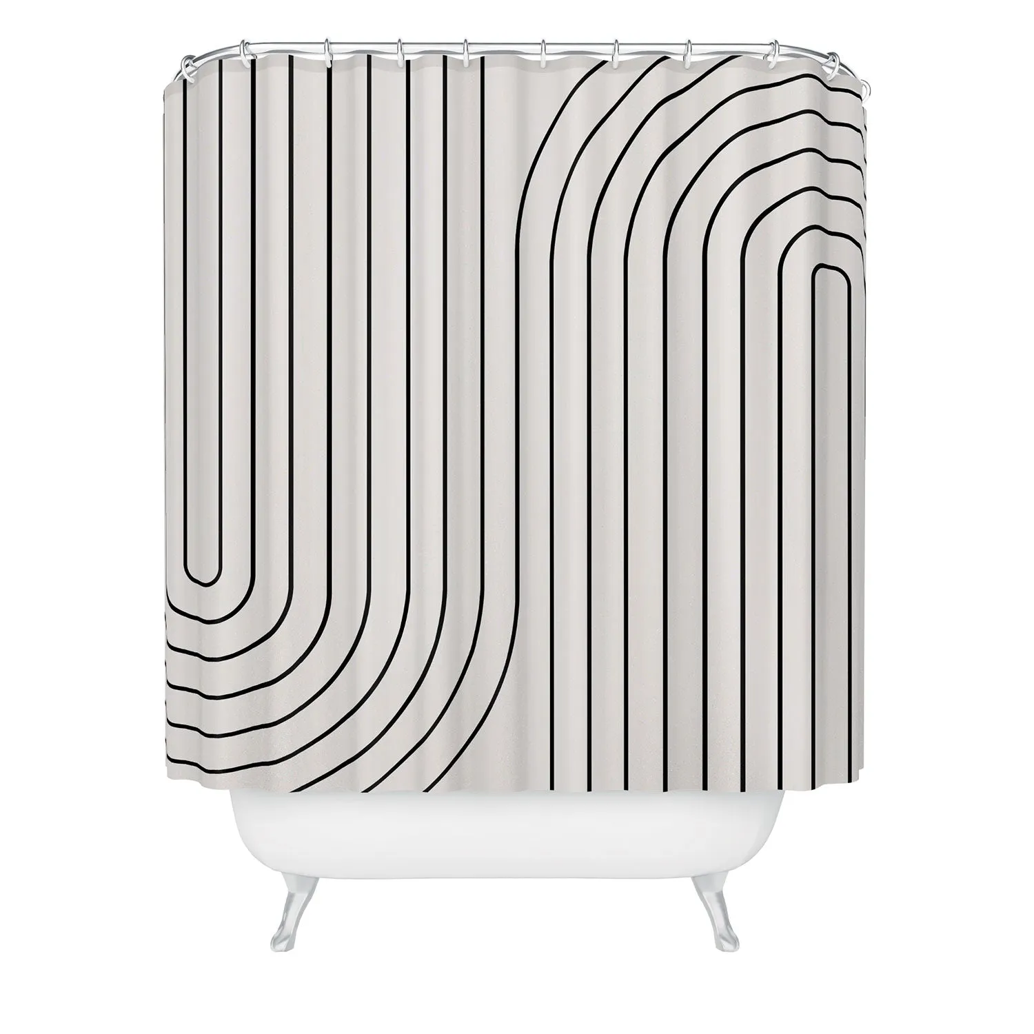 MINIMAL LINE CURVATURE BLACK AND WHITE SHOWER CURTAIN