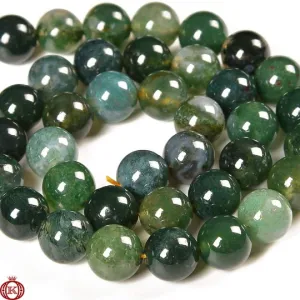Moss Green Marbled Agate Smooth Round
