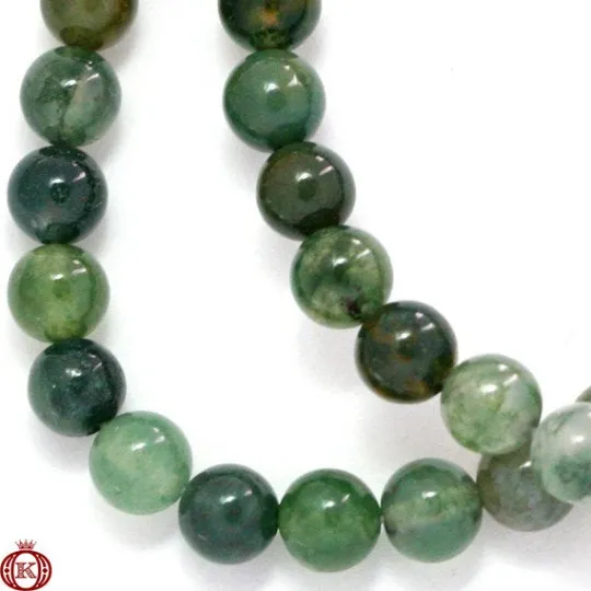 Moss Green Marbled Agate Smooth Round