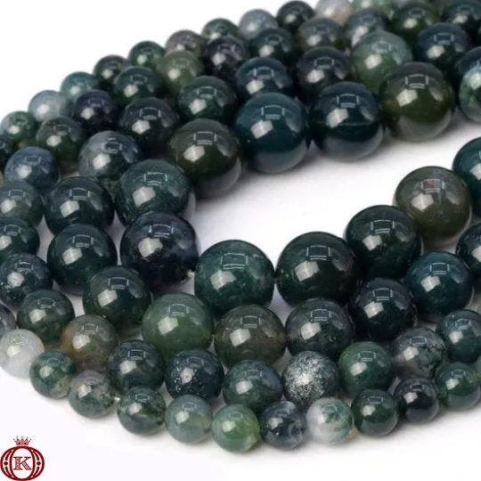Moss Green Marbled Agate Smooth Round